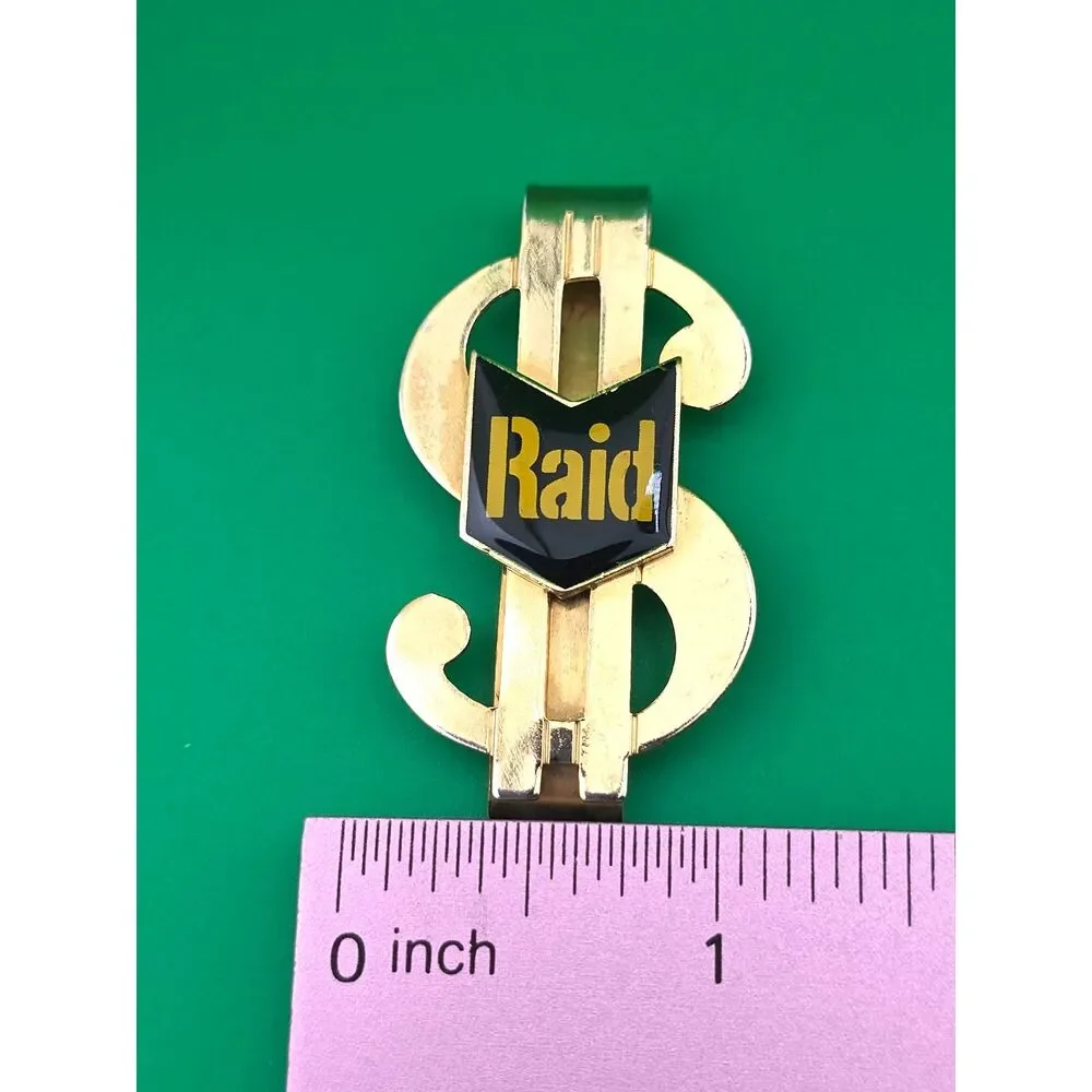 Vintage Raid Dollar Sign Money Clip  Advertising Novelty Gold Tone Collectible